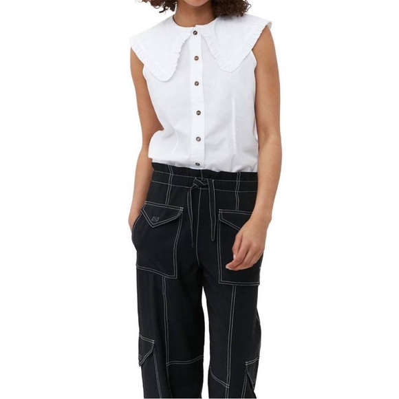Gianni Cotton Poplin Sleeveless Frill Collar Shirt - Picture 1 of 4